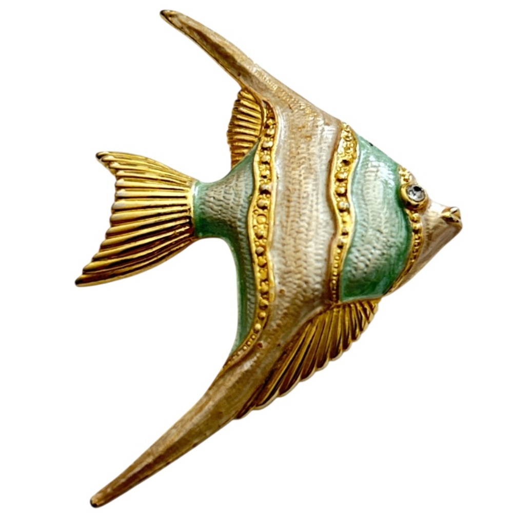 Vintage Angelfish Brooch 2-Tone Gold Fish Pin 2” Length